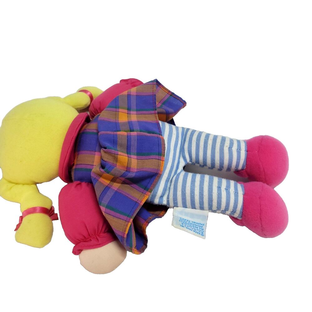 Eden Clothe Doll Blonde Stuffed Girl 10" Toy Plaid Dress Pigtails Bows - Picture 5 of 10